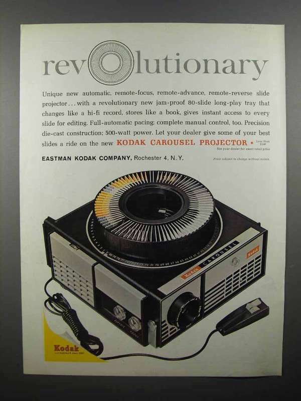 1961 Kodak Carousel Slide Projector Ad - Revolutionary