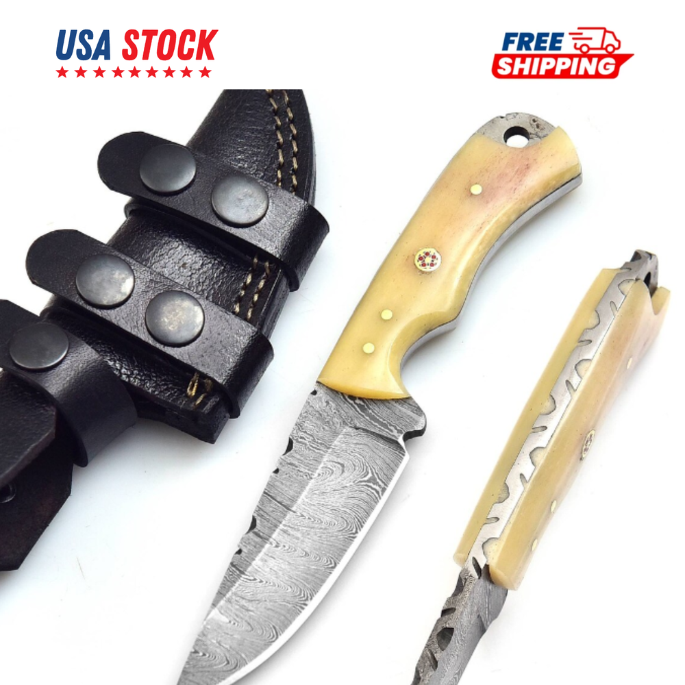 AA Knives 7 Inches Handmade Damascus Steel Hunting knife with Camel Bone Handle-image