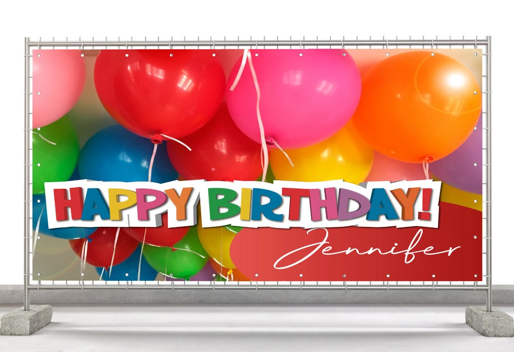 Party Color Ballons Custom Happy Birthday Banner Personalized Poster M615