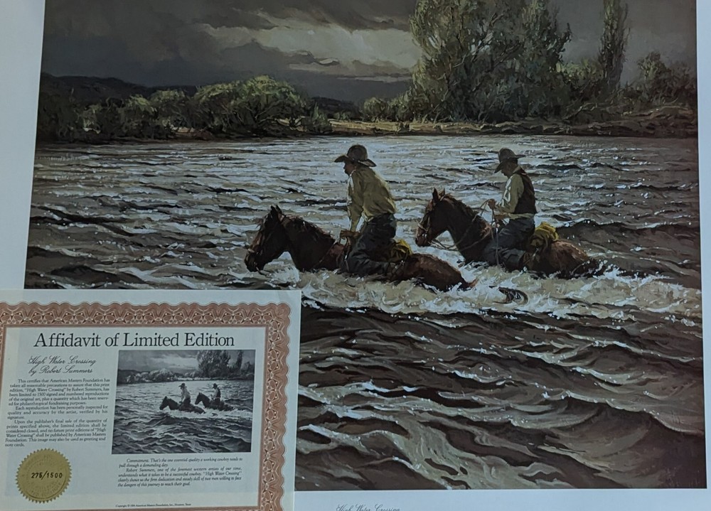 Robert Summers Cowboy High Water Cross 31x21 Sign Ltd Ed COA Western Horse Print