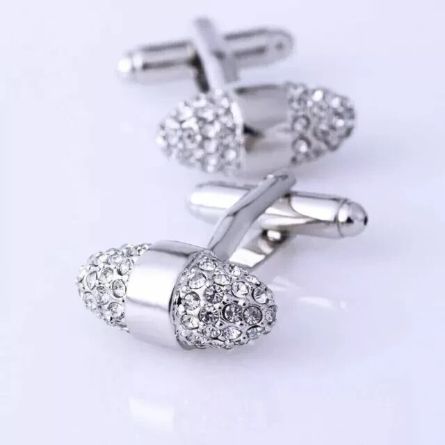 14K White Gold Plated 2.10Ct Round Cut Lab Created Diamond Men Wedding Cufflink