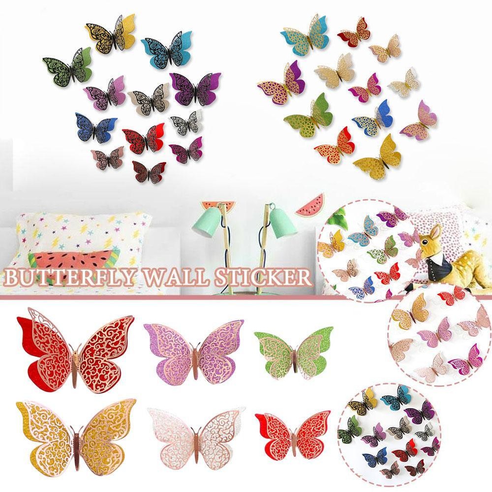 72 Pieces 3D Butterfly Wall Decals Sticker Decal Decor Art Purple T7N7