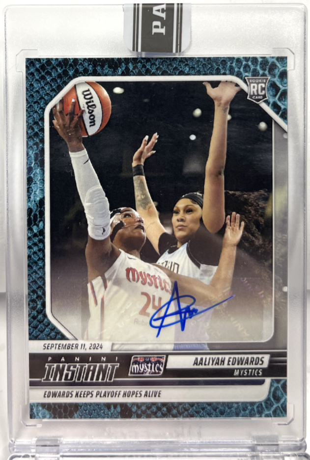 Aaliyah Edwards 2024-25 Panini Instant WNBA Rookie Autograph Blue Viper 1/1 Auto RC Card-image
