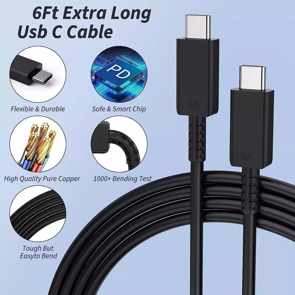 6FT USB-C to USB-C Fast Charging Cable for Samsung Galaxy 2M Data Cord