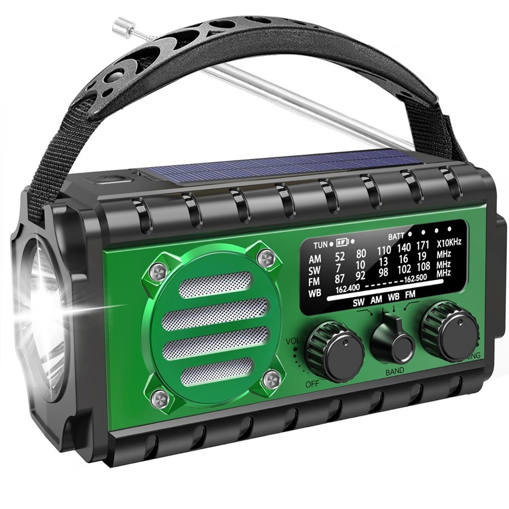 20000mAh Emergency NOAA AM/FM SW Weather Radio Solar Hand Crank Power Green TW