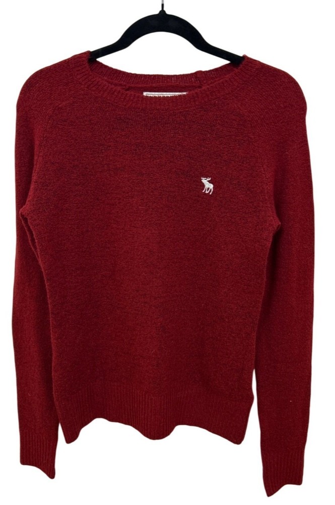 Abercrombie & Fitch Women's S Red Knit Sweater Pullover Moose Logo-image