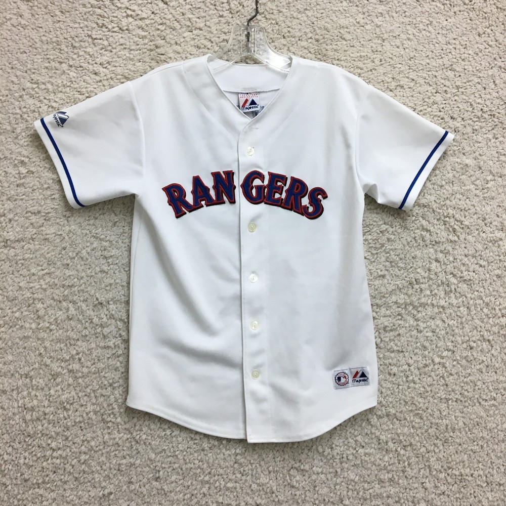 VINTAGE Texas Rangers Majestic Jersey Large Youth White 23 Teixeira Baseball Boy