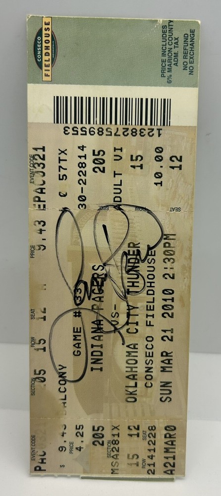 Larry Bird Signed Indianapolis Pacers Ticket 2010 Autographed GM Celtics