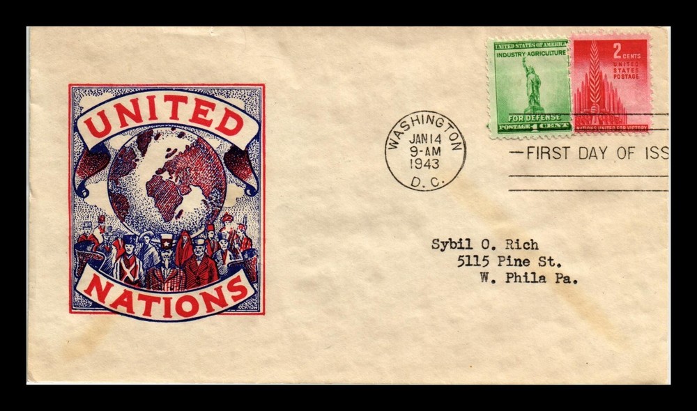 DR JIM STAMPS US COVER WWII UNITED NATIONS FDC SCOTT 907 COMBO UNSEALED