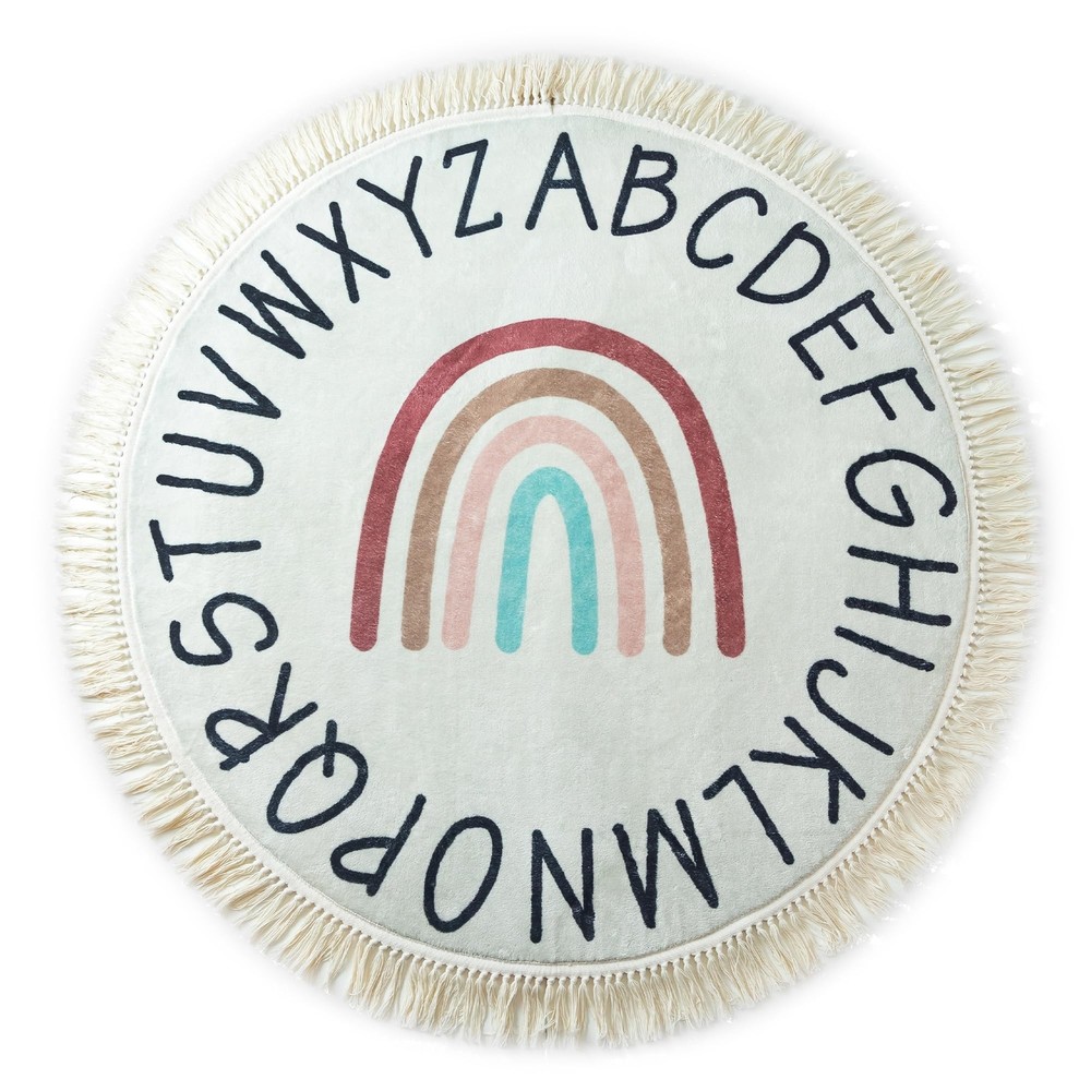 Boho Rainbow Kids Rug - Soft 4ft Play Mat for Toddlers & Baby Nursery-image