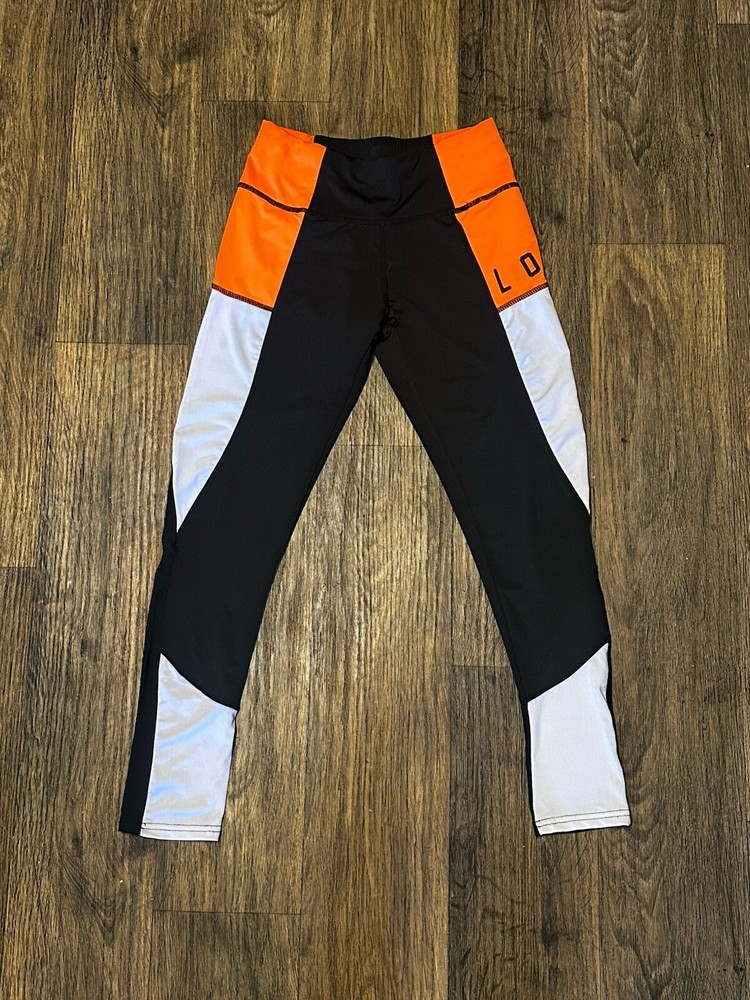 Women’s Thrill Performance Work Out Leggings Black Orange And White Size