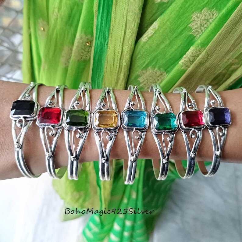Handcrafted West Indian 8 Gemstone Bracelet in 925 Sterling Silver