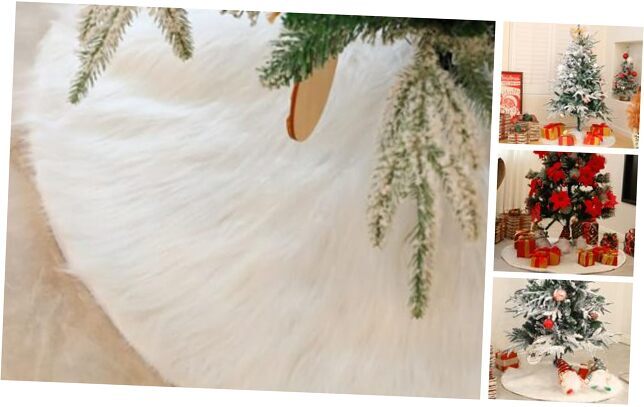 48 Inch Christmas Tree Skirt Faux Fur Skirt for Christmas Tree Large White