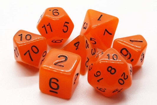 Old School 7 Piece DnD RPG Dice Set Glow Dice Orange