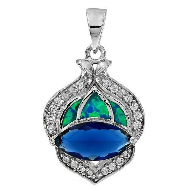3CT Treated Blue Sapphire & Australian Opal Inlay 925 Sterling Silver Pendant