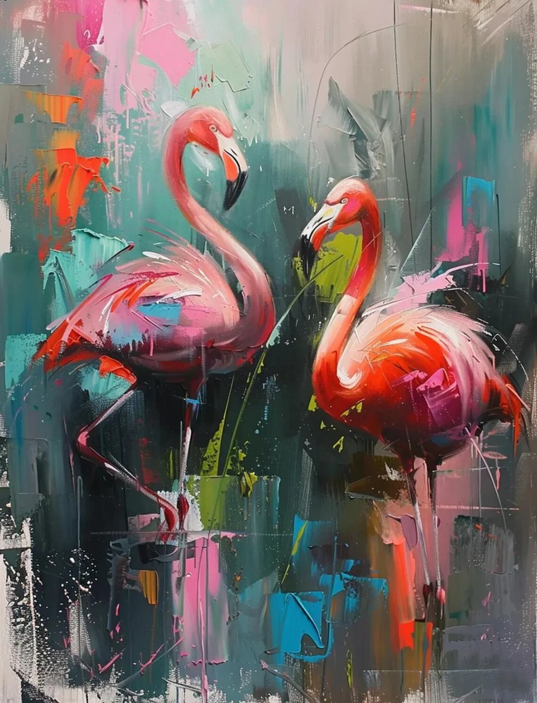 Vibrant Pink Flamingos Oil Painting Unframed Canvas Print Australian Wall Art