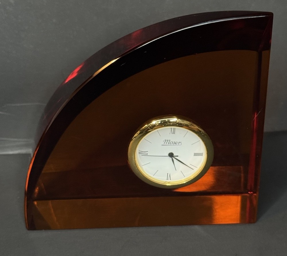 Moser Orange Crystal Clock Signed