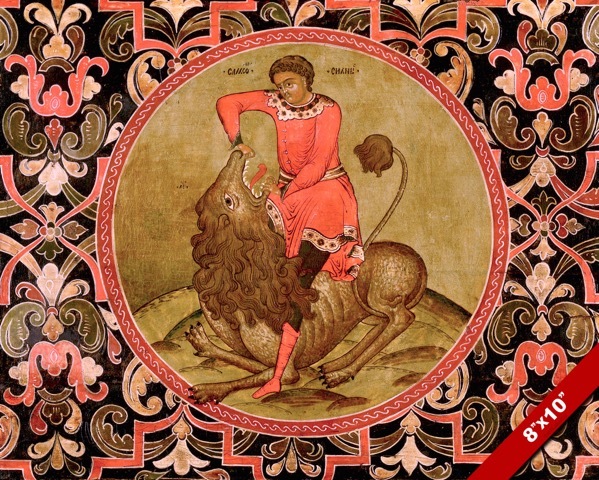 SAMSON FIGHTING THE LION PAINTING OLD TESTAMENT BIBLE ART REAL CANVAS PRINT