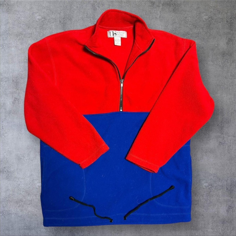 Vintage 90s color block red fleece quarter zip pullover small