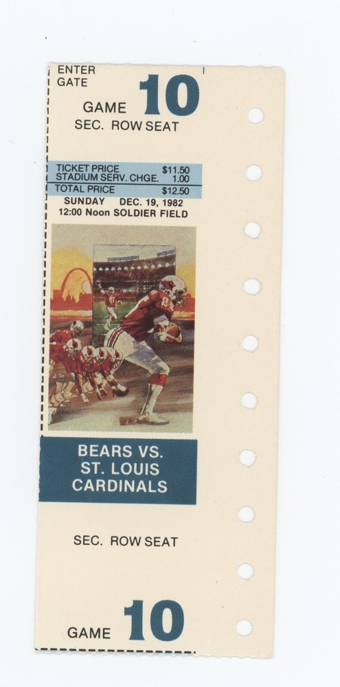 Chicago Bears Vs St Louis Cardinals Soldier Field 12/19/1982 Walter Payton Ditka