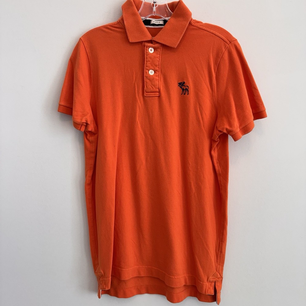 Abercrombie & Fitch Muscle Polo Shirt Mens XL Orange Moose Logo Cotton Men’s-image