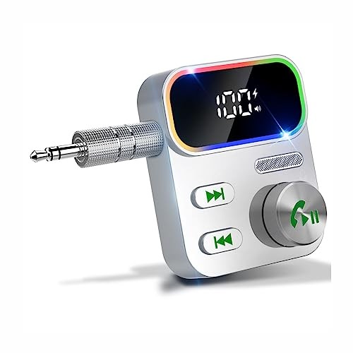 Bluetooth 5.3 Car Receiver with Enhanced Mic & LED Display in Silver