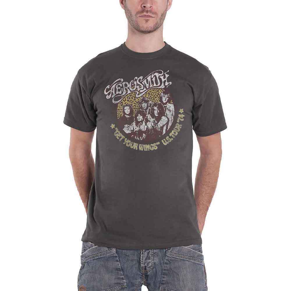 Aerosmith Get Your Wings US Tour 74 Official Mens Charcoal Grey T-Shirt