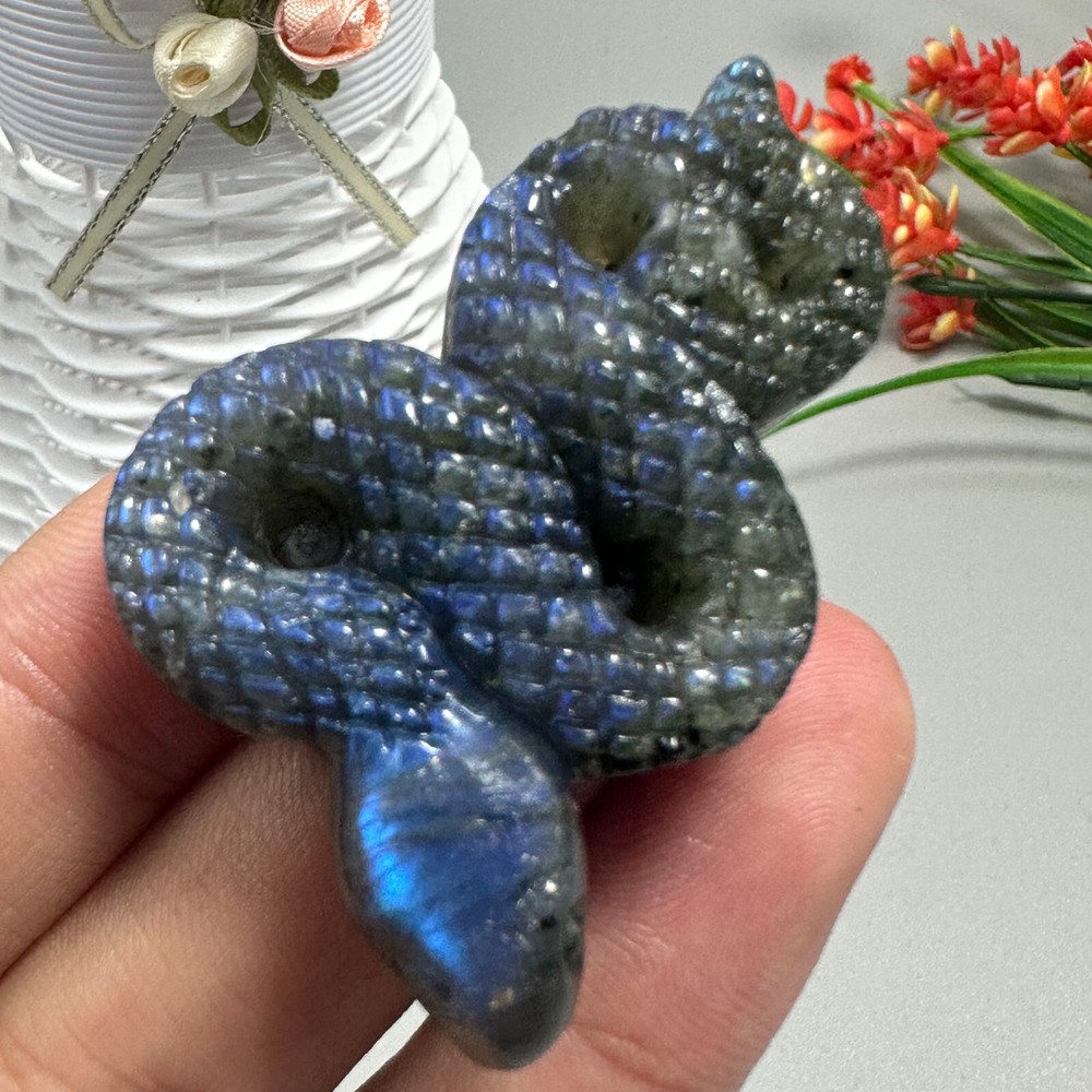 Labradorite Carved Snake Quartz Skull Crystal for Reiki Healing 1pc