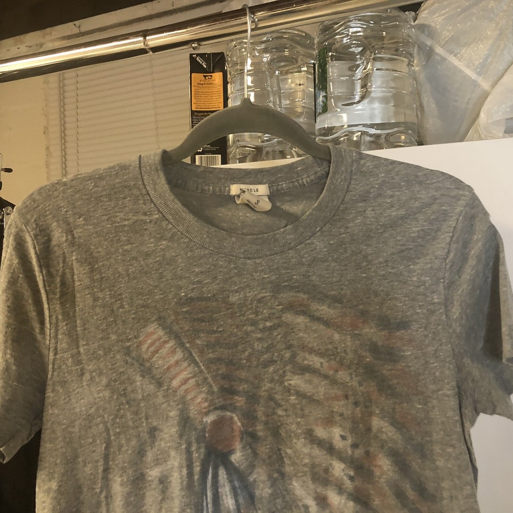 Abercrombie Mens Muscle T-shirt S Grey Cotton Pullover Native American-image