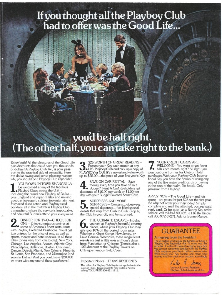 Vintage Print Ad Playboy Club - Dinner in a Bank Vault - May 1978 - 11