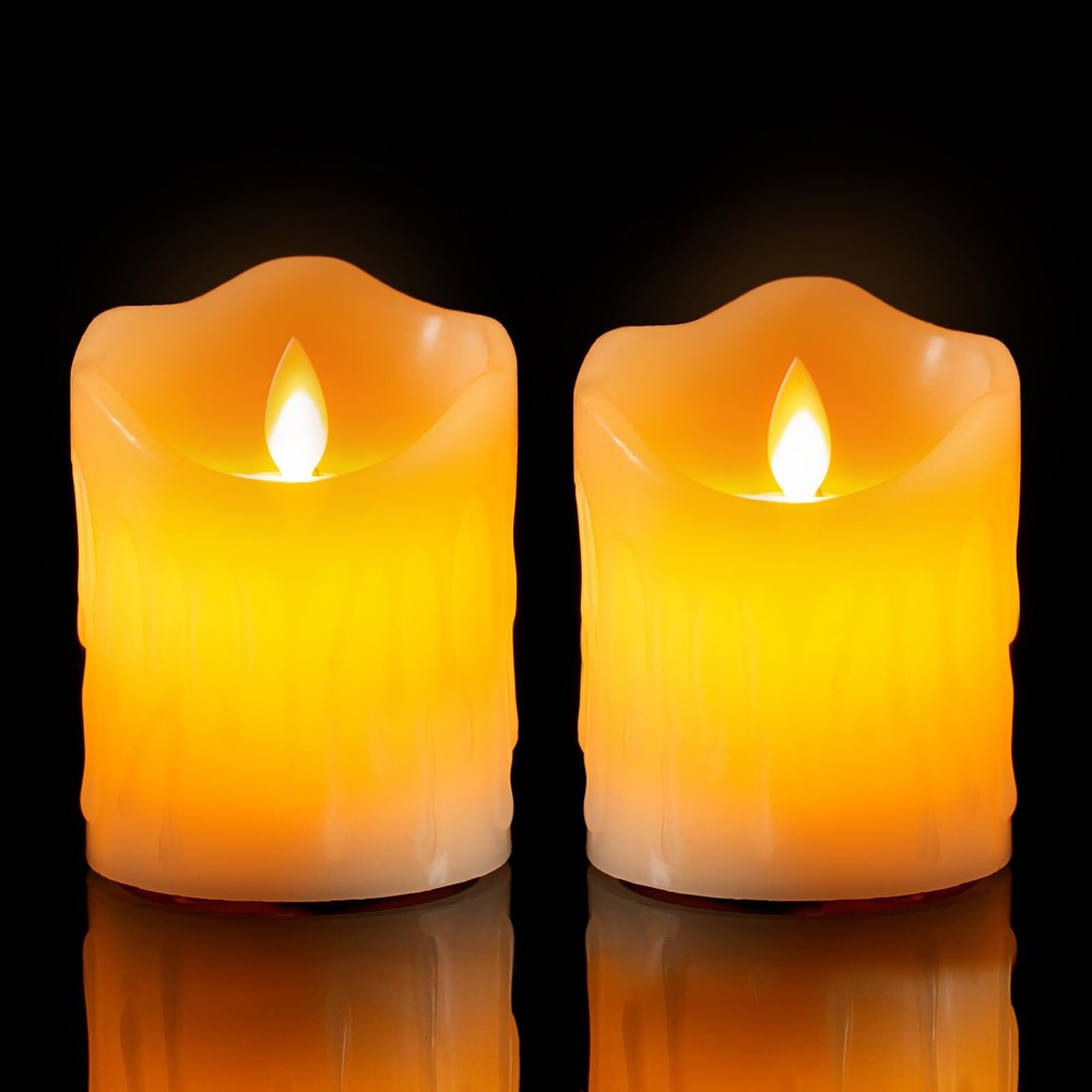 Flameless Candles, 3 X 4'' Flameless Candles with Remote, 2 Set Battery Opera...