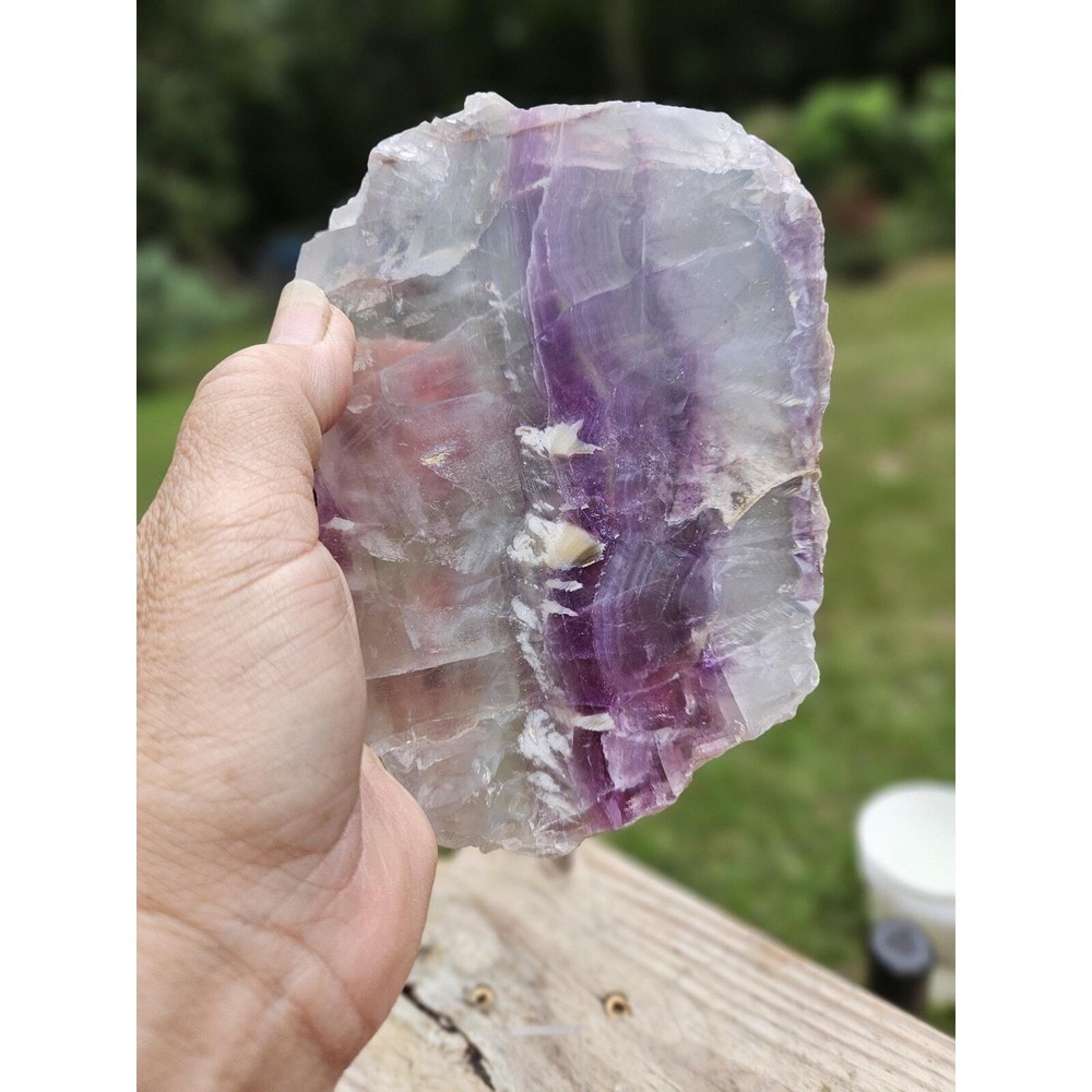 Colorful Fluorite Slice with Feather and Snowflake Patterns-image