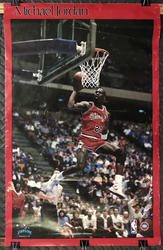 Vintage Michael Jordan Chicago Bulls NBA Starline Poster with Red Border 22 x 34