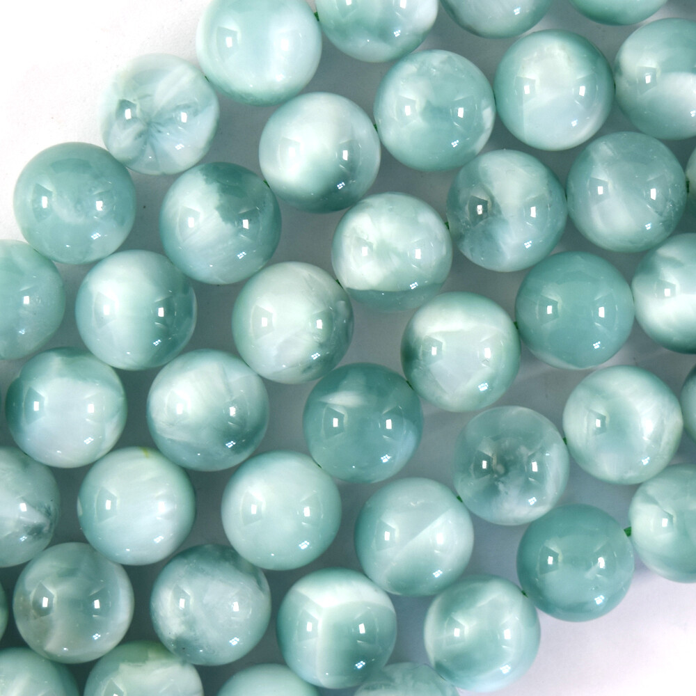Natural Green Moonstone Round Beads Strand 15.5
