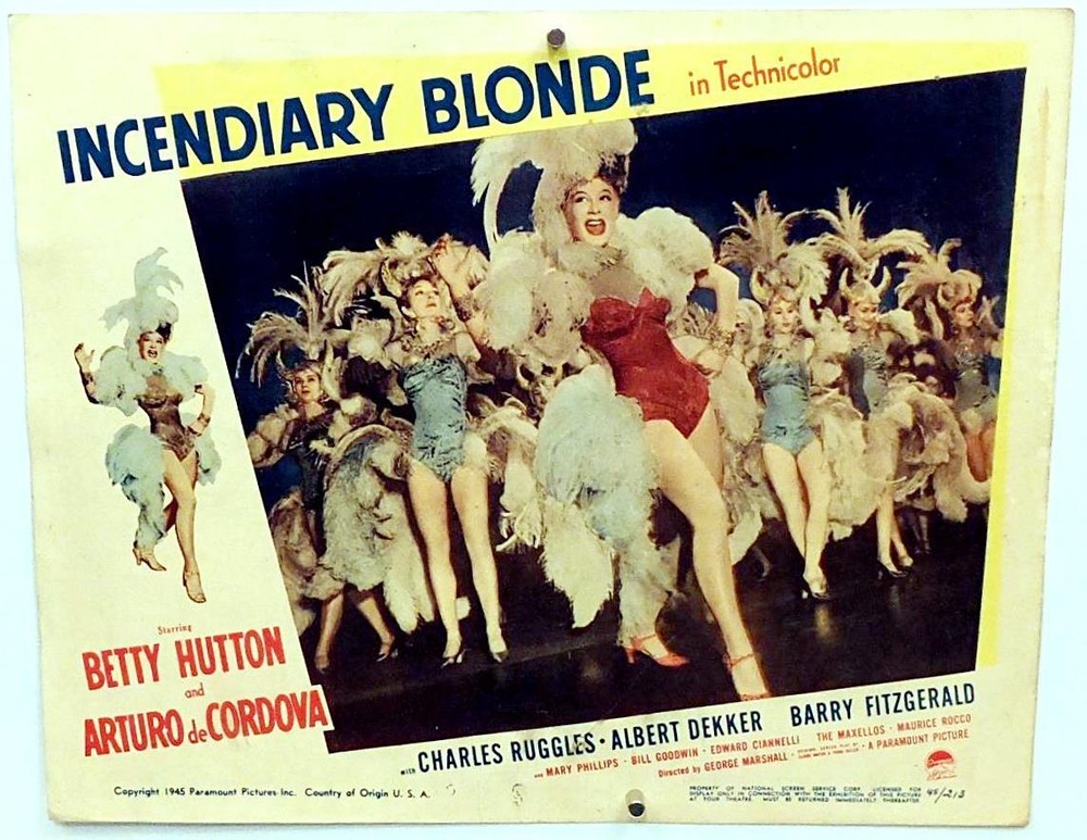 BETTY HUTTON 1945 INCENDIARY BLONDE MOVIE LOBBY CARD LOT (3) TEXAS GUINAN Vintg
