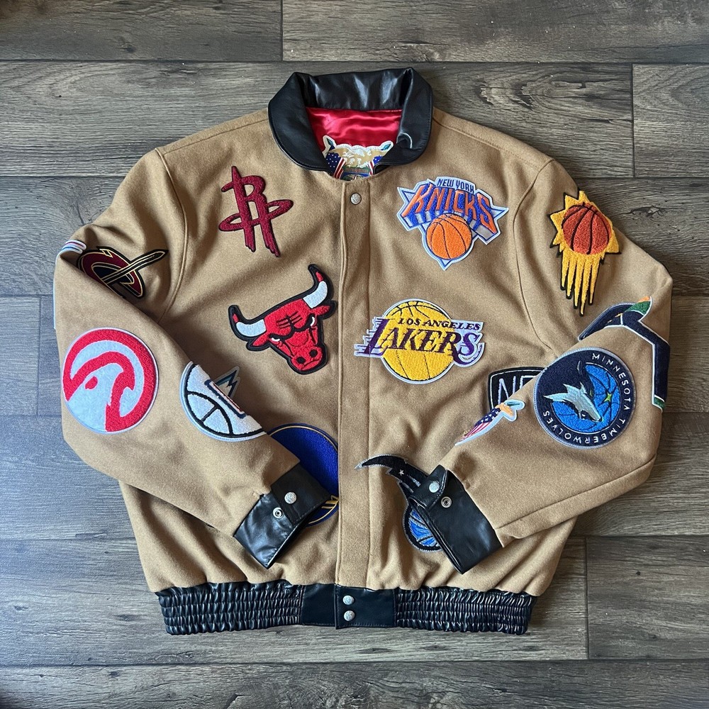 Jeff Hamilton Men’s NBA Collage Wool Leather Jacket Brown Size XL SIGNED NEW