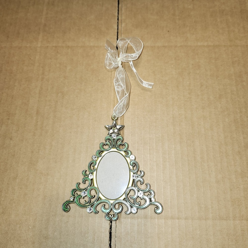Aaron Brothers Metal Enamel Rhinestone Christmas Tree Photo Frame Ornament-image