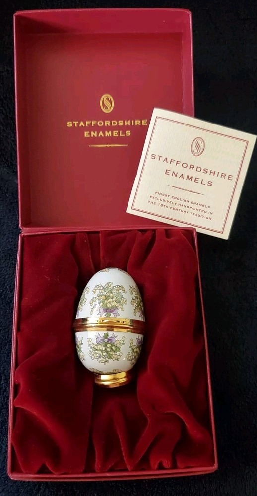 Staffordshire Enamels Trinket Box England Hand Painted Floral Egg