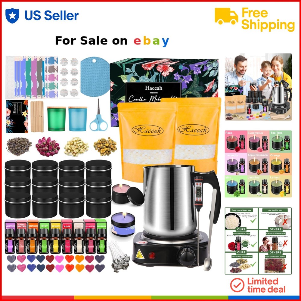 Candle Making Kit with Wax Melter Soy Wax Dyes Wicks Tins for DIY Crafts