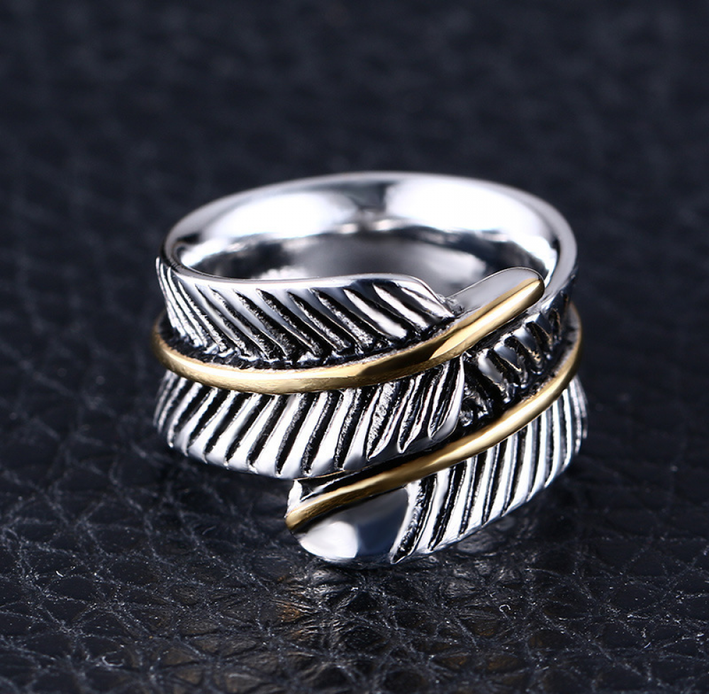 Vintage Feather Titanium Steel Adjustable Ring Men and Women Jewellery Gift New