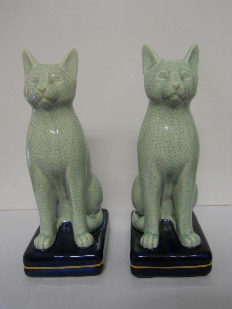 Pair of Vintage Japanese Ceramic Staffordshire Style Cats by Ibrasco Japan