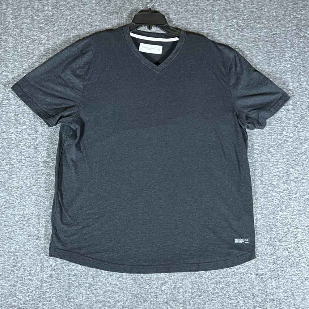 Abercrombie Fitch Mens XXL Soft A F V Neck Tee Dark Gray Short Sleeve T Shirt-image