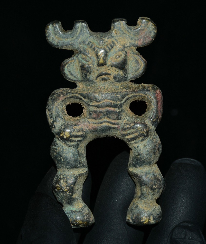 7CM Rare China Bronze Dynasty Palace Abstract Sanxingdui People Sculpture