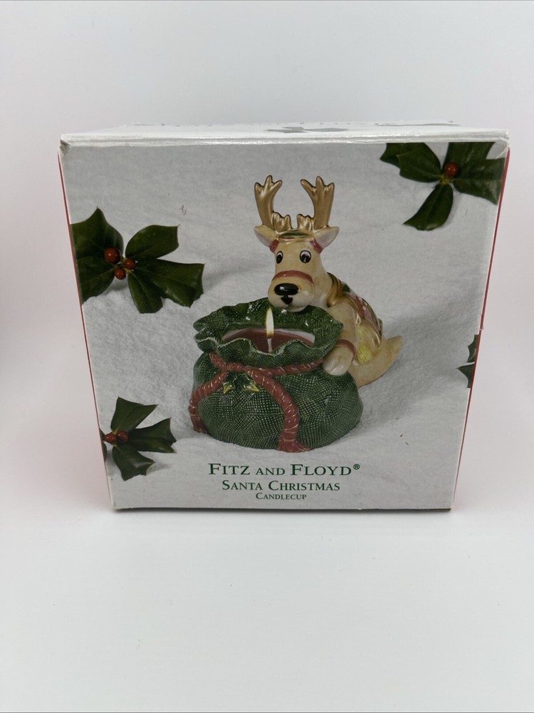 2002 Fitz and Floyd Santa Christmas Candlecup Candle Holder Reindeer
