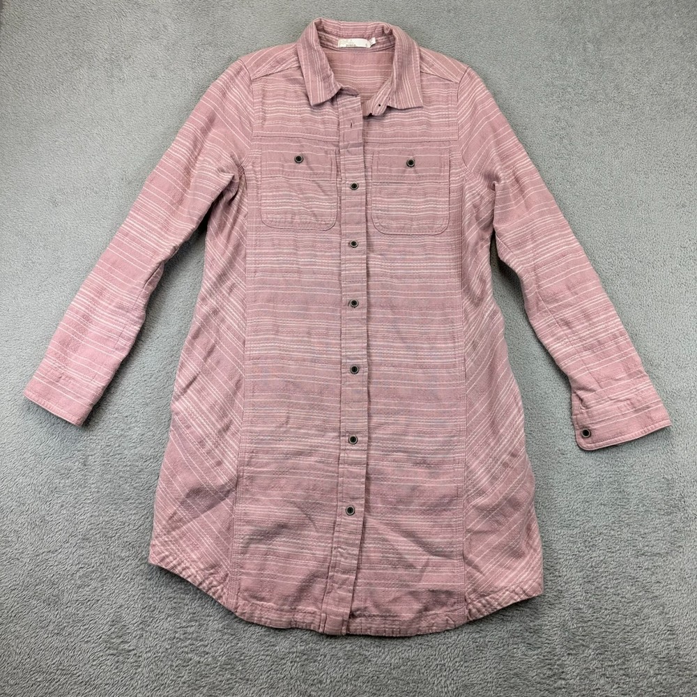 Prana Dyri Dress Textured Organic Cotton Long Sleeve Button Front Sx Small Pink