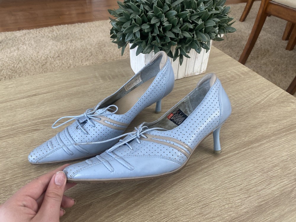 Vintage 90's Diesel Kitten Heels Blue Distressed Leather RARE HTF Vtg Sz 6.5