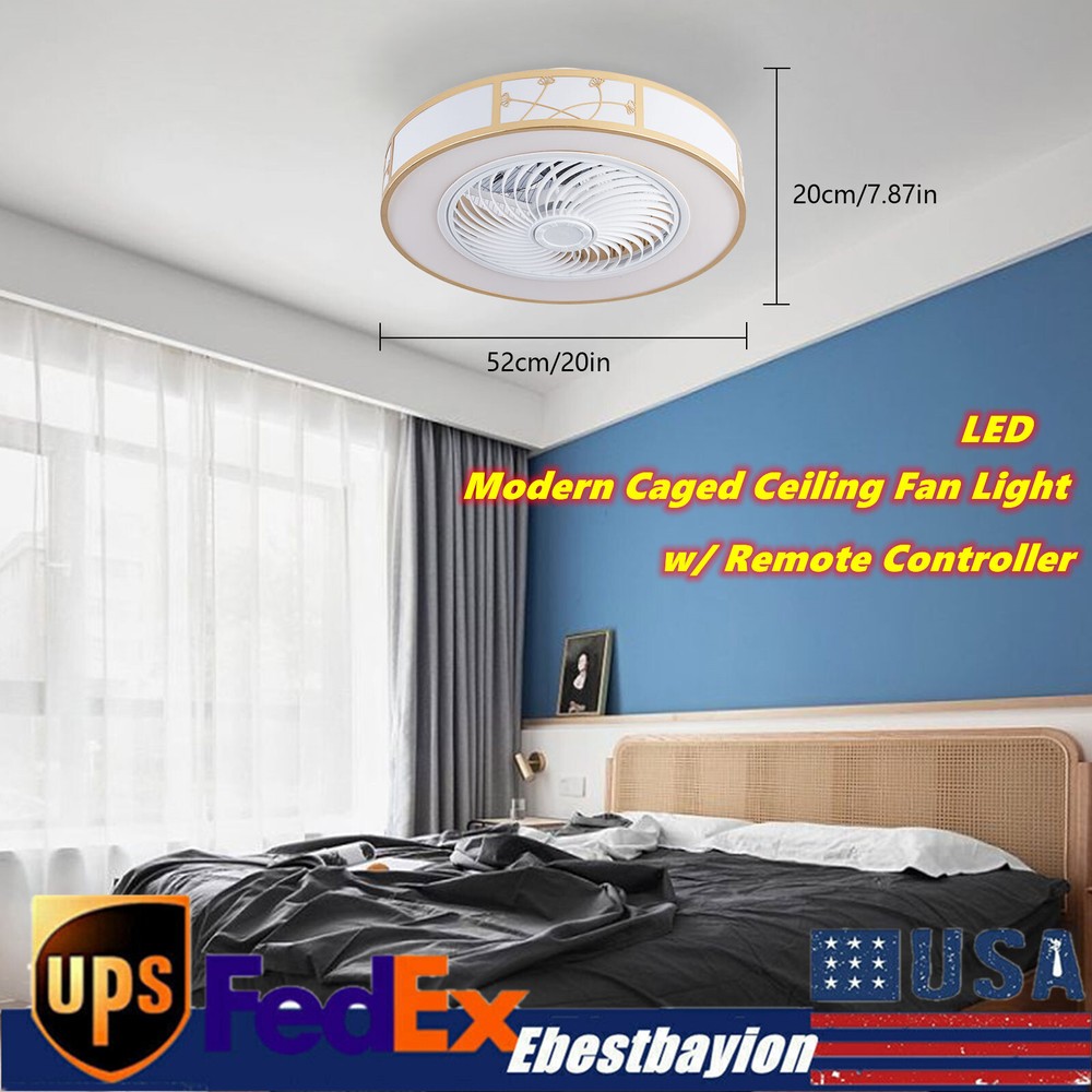 20in Modern Caged Ceiling Fan Light Flush Mount Farmhouse Pendant Fandelier 40W