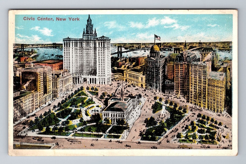 New York City NY, Scenic View Of Civic Center, Souvenir Vintage Postcard