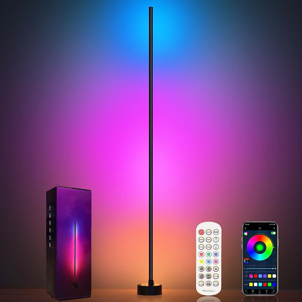 Smart RGB LED Corner Floor Lamp with App and Remote Control, 16 Million Colors