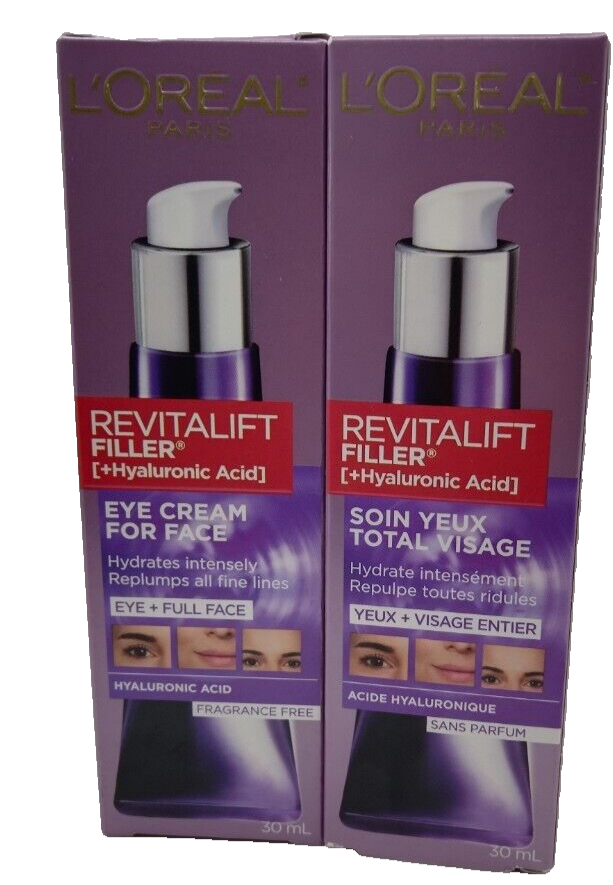 New! 2X! L'Oreal Revitalift Filler Eye Cream + Full Face with Hyaluronic 30ml
